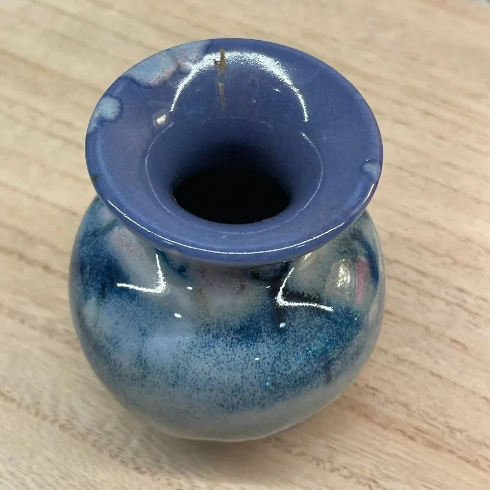 Vintage Signed Miniature Glazed Ceramic Vase - Studio Pottery - Small 3.5 Inch